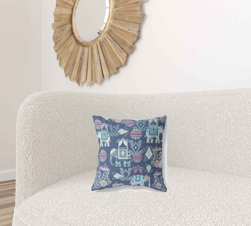16" X 16" Blue And Gray Paisley Blown Seam Suede Throw Pillow