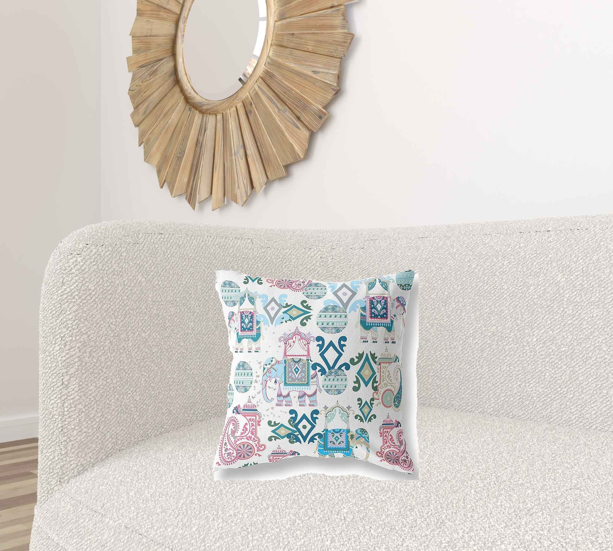 18" X 18" Pink And White Paisley Blown Seam Suede Throw Pillow