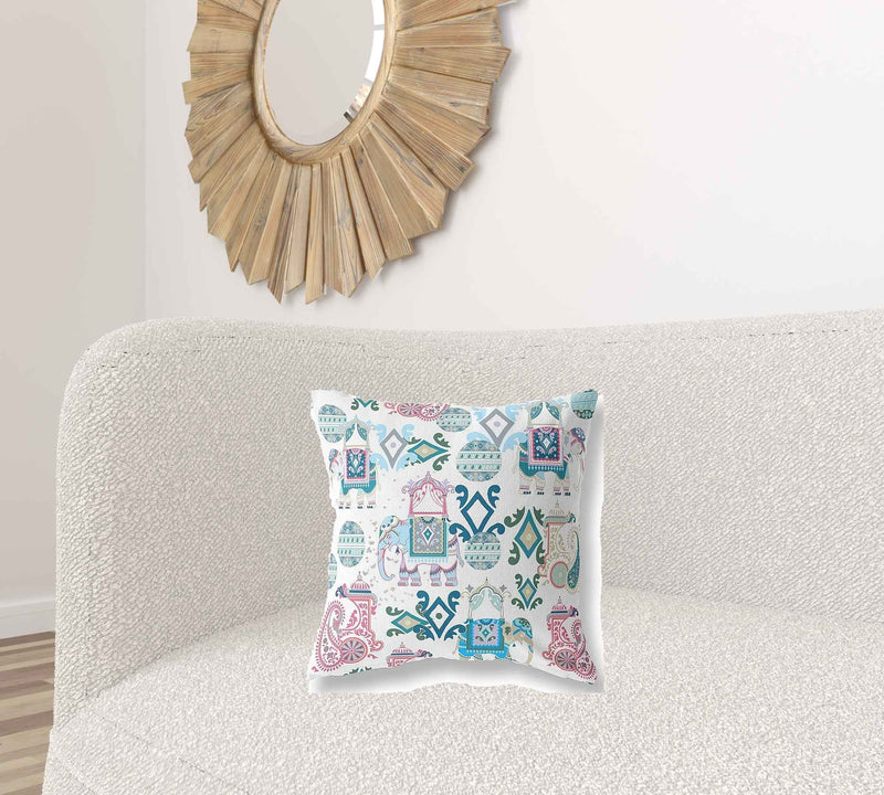 18" X 18" Pink And White Paisley Blown Seam Suede Throw Pillow