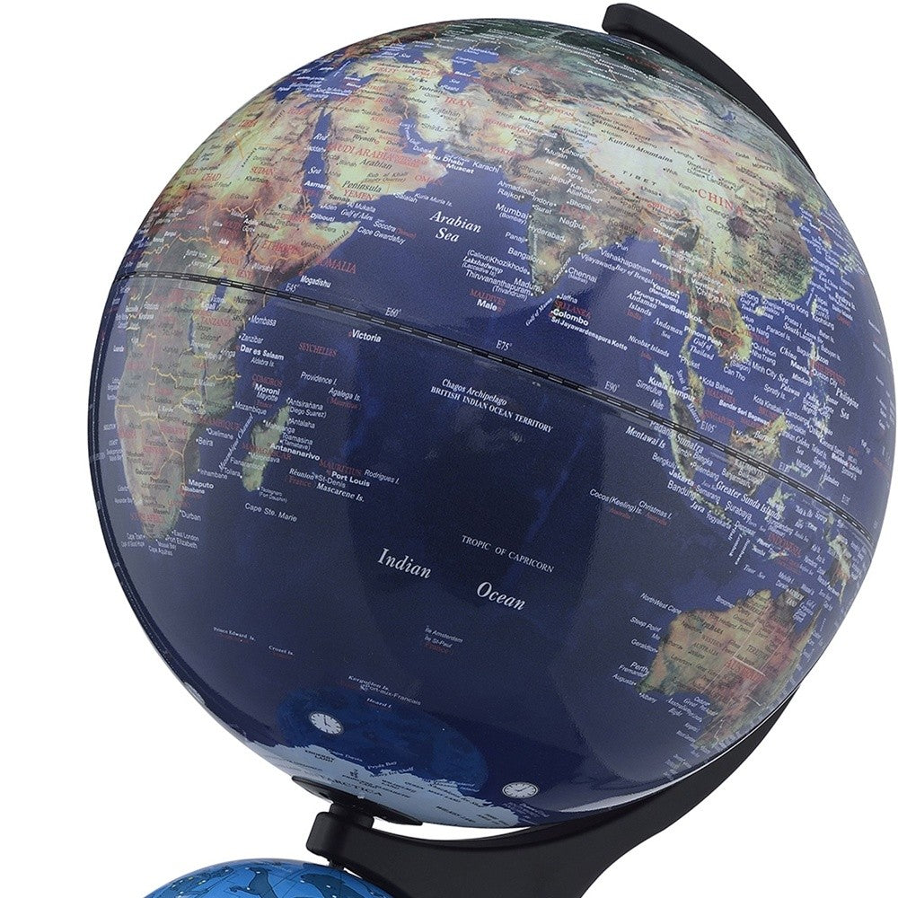 18" Blue Black And Navy Polyresin Dual Globe - Home Decor