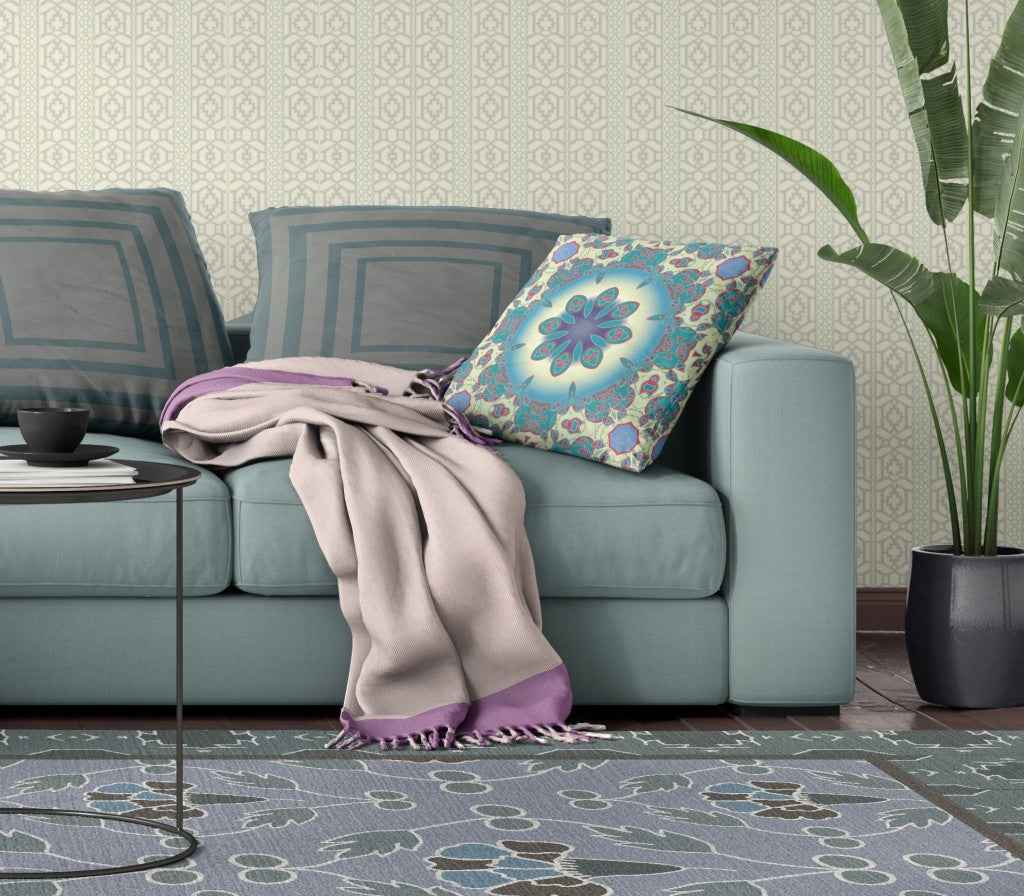 16" X 16" Yellow And Red Geometric Blown Seam Suede Throw Pillow