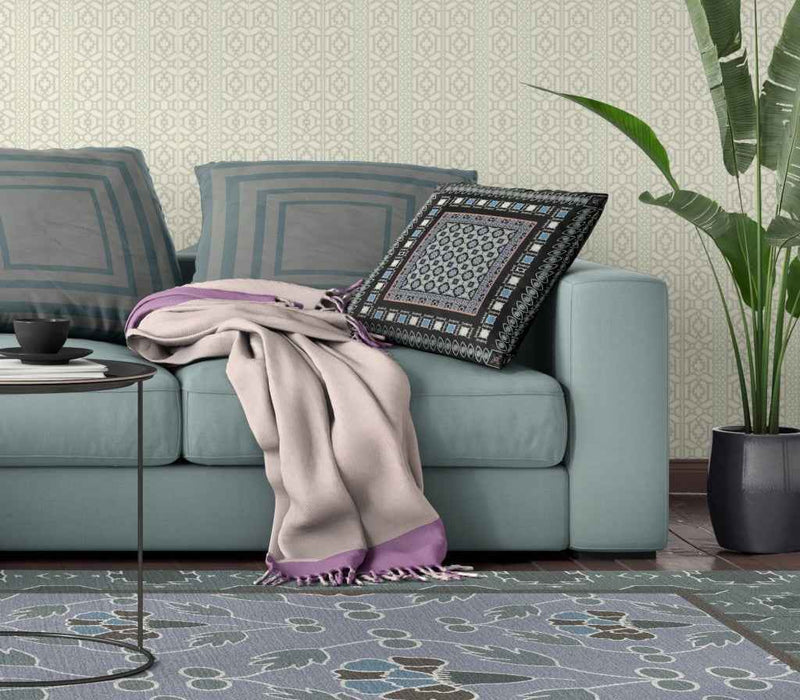 16" X 16" Black And Blue Floral Blown Seam Suede Throw Pillow