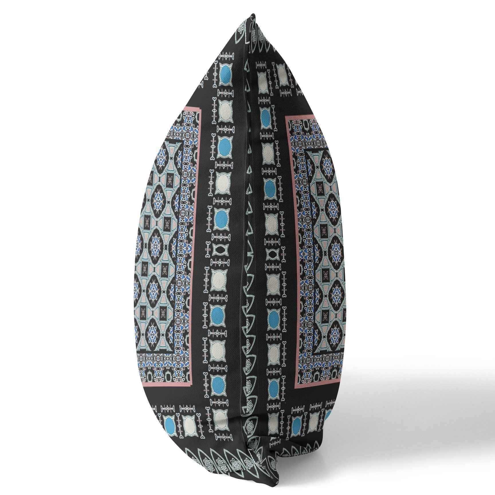 16" X 16" Black And Blue Floral Blown Seam Suede Throw Pillow