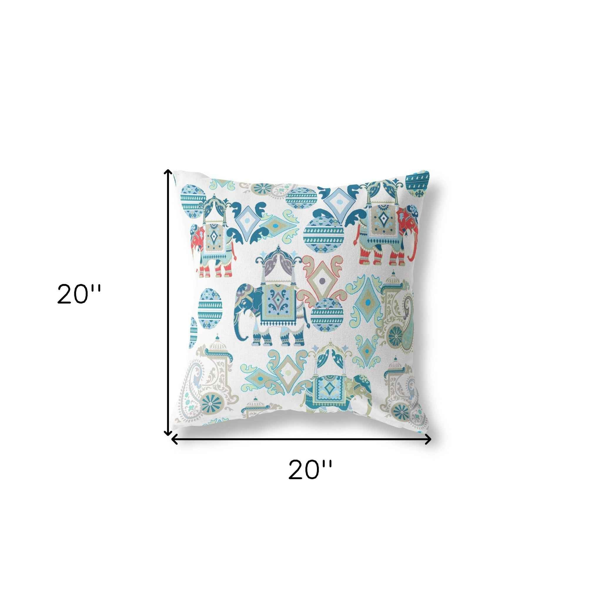 20" X 20" Blue And White Paisley Blown Seam Suede Throw Pillow