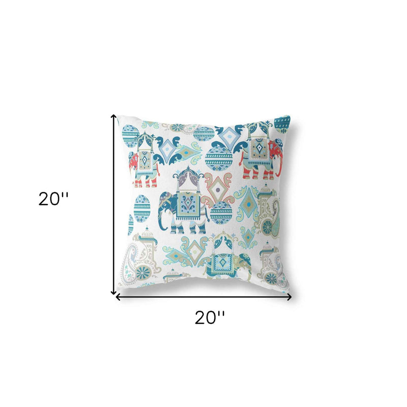 20" X 20" Blue And White Paisley Blown Seam Suede Throw Pillow