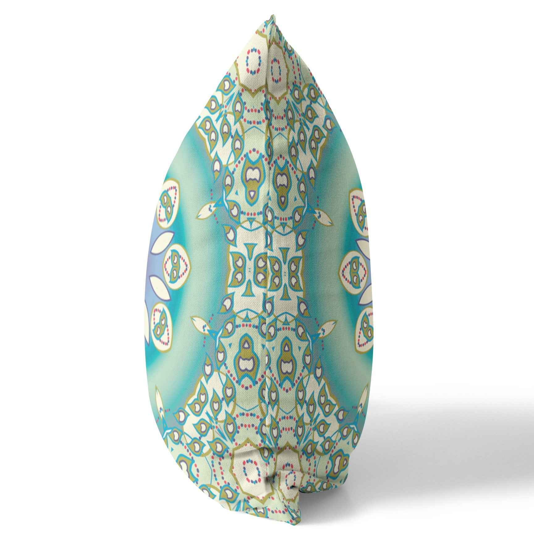 16" X 16" Beige And Green Geometric Blown Seam Suede Throw Pillow