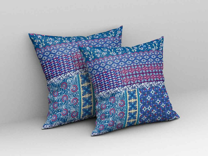 16"X16" Blue And Purple Microsuede Patchwork Blown Seam Pillow