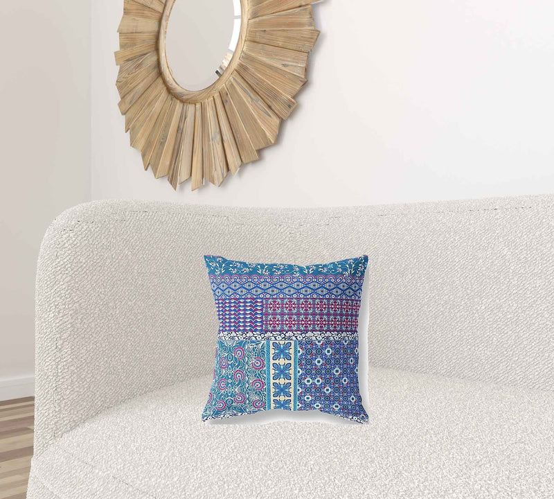 16"X16" Blue And Purple Microsuede Patchwork Blown Seam Pillow
