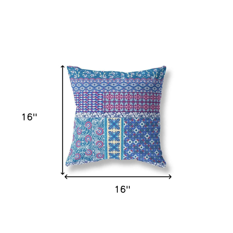 16"X16" Blue And Purple Microsuede Patchwork Blown Seam Pillow
