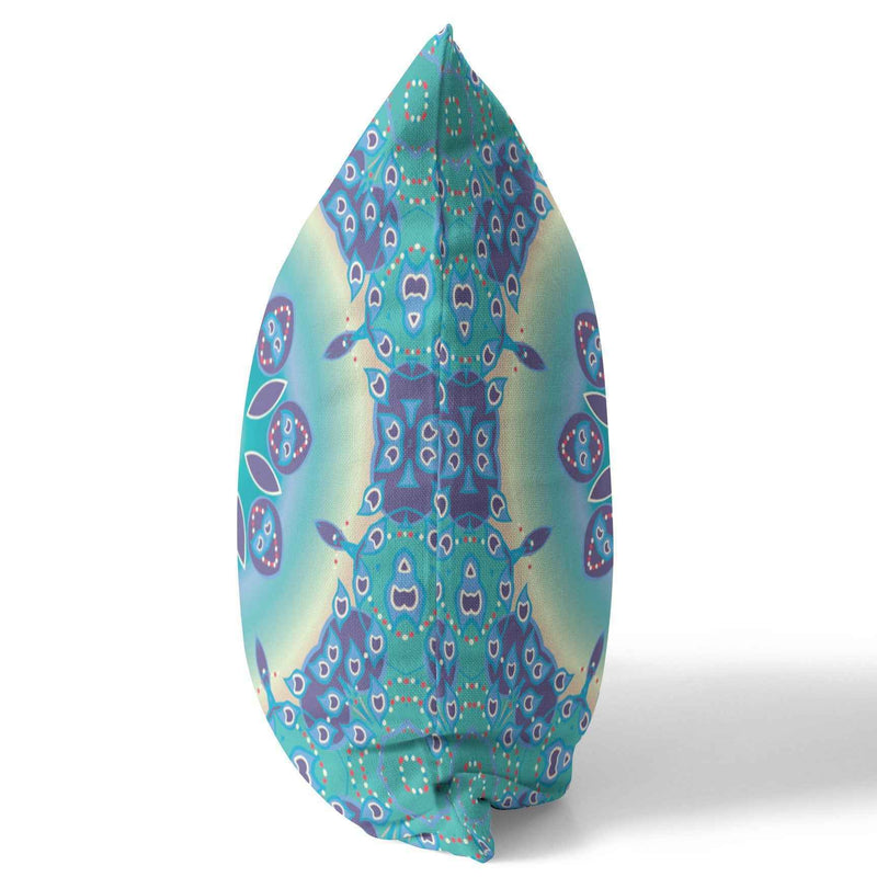 20" X 20" Blue And Purple Geometric Blown Seam Suede Throw Pillow