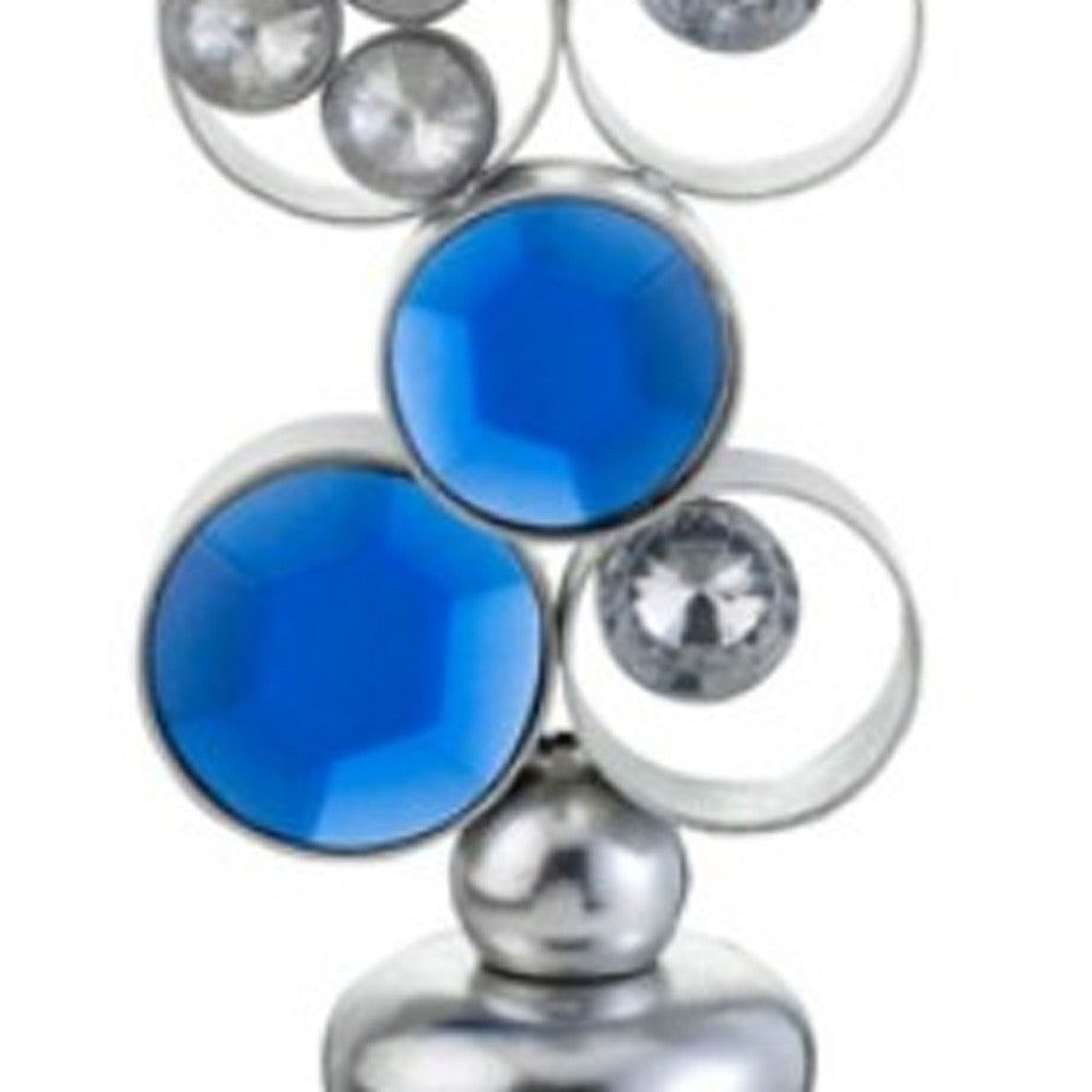 21" Silver and Blue Faux Crystal Bling Hurricane Candle Holder - Home & Garden