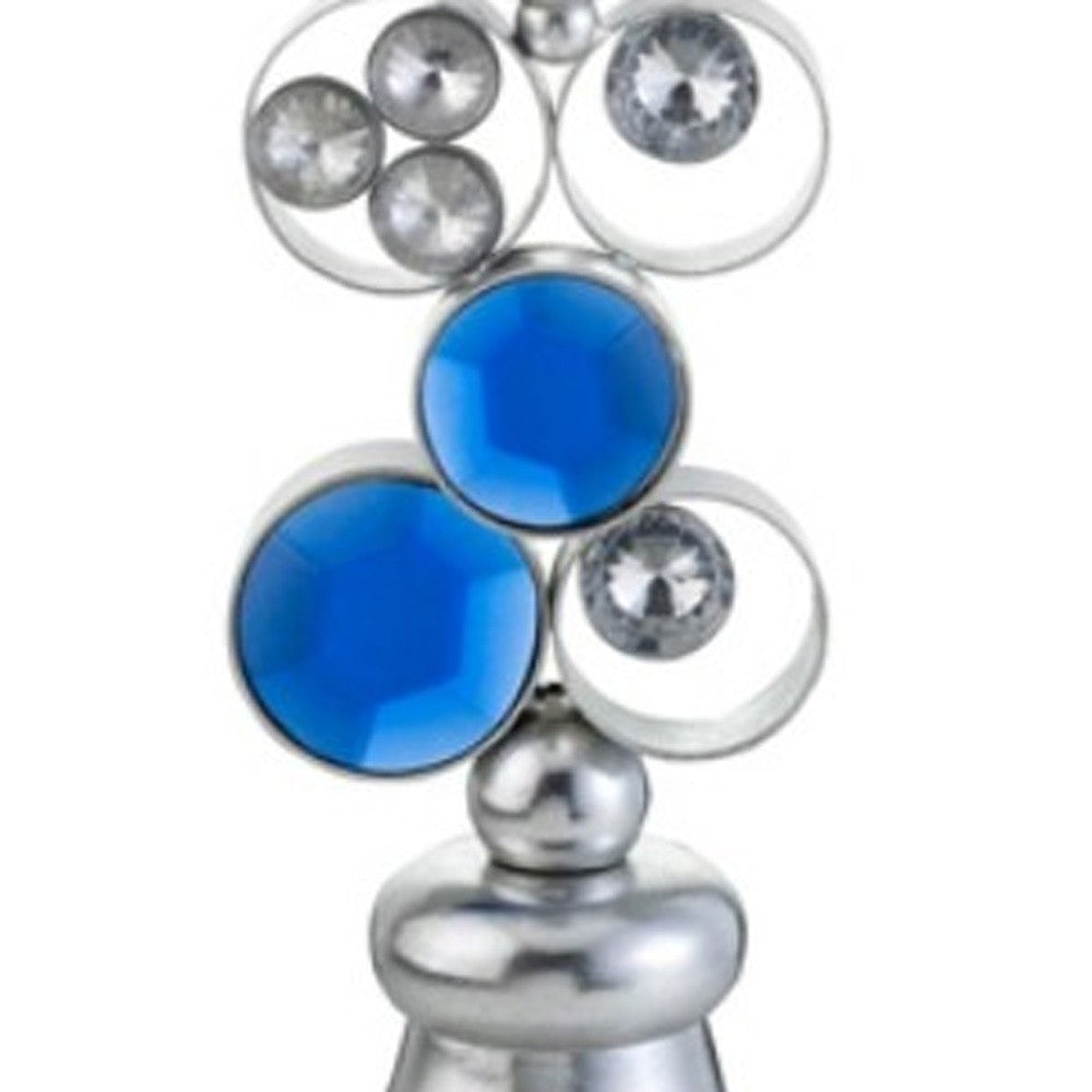 21" Silver and Blue Faux Crystal Bling Hurricane Candle Holder - Home & Garden