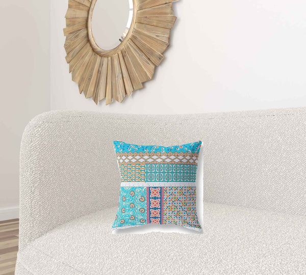 16"X16" Turquoise Microsuede Patchwork Blown Seam Pillow