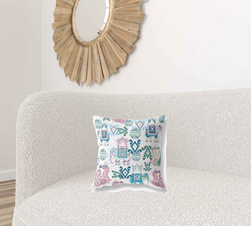 16" X 16" Pink And White Paisley Blown Seam Suede Throw Pillow