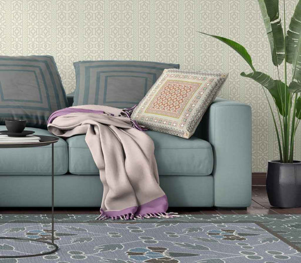 16" X 16" Off White And Orange Floral Blown Seam Suede Throw Pillow