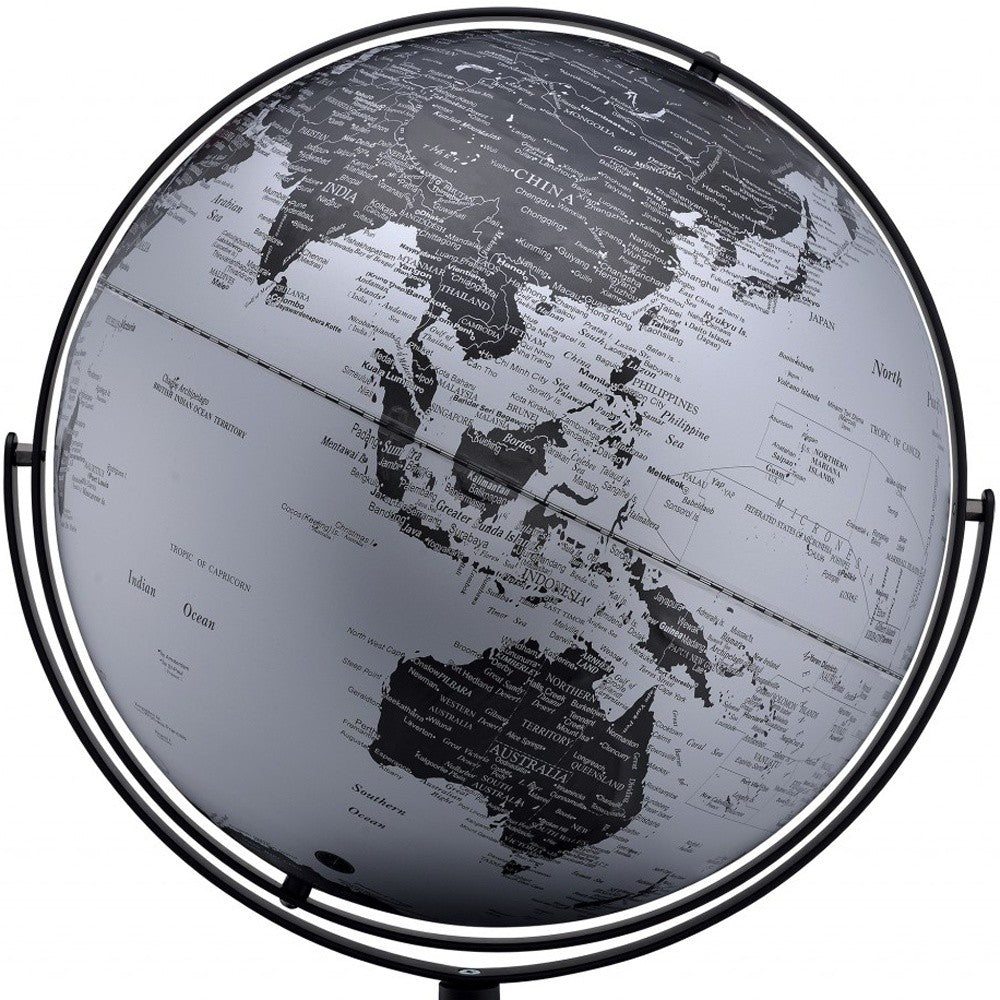 21" Black And Silver Modern Polyresin Globe - Home Decor