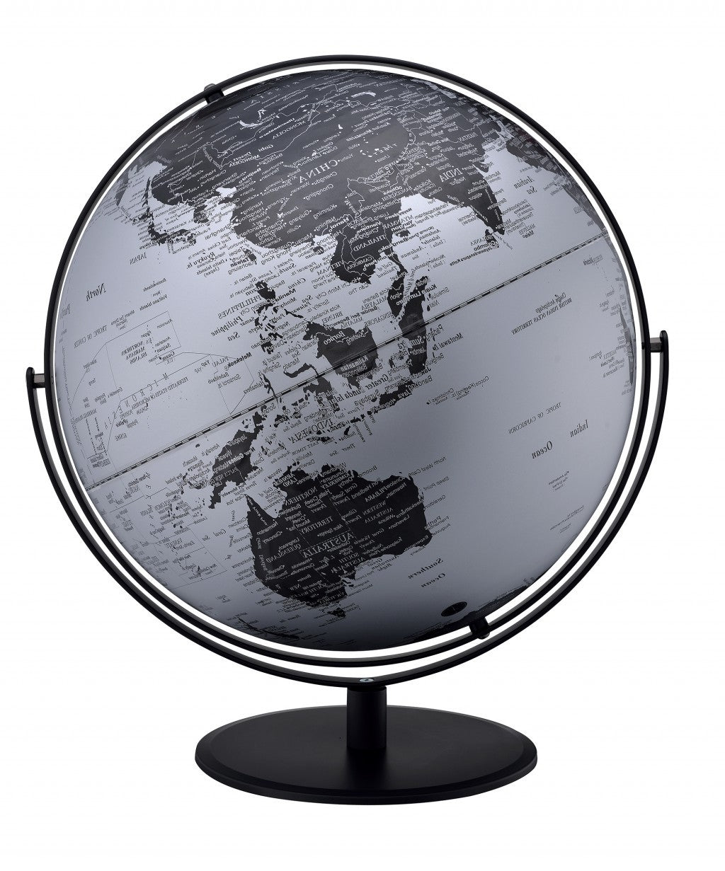 21" Black And Silver Modern Polyresin Globe - Home Decor