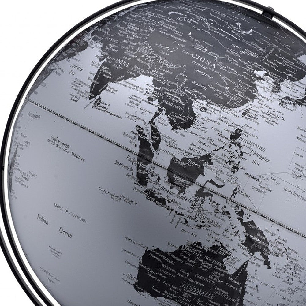 21" Black And Silver Modern Polyresin Globe - Home Decor