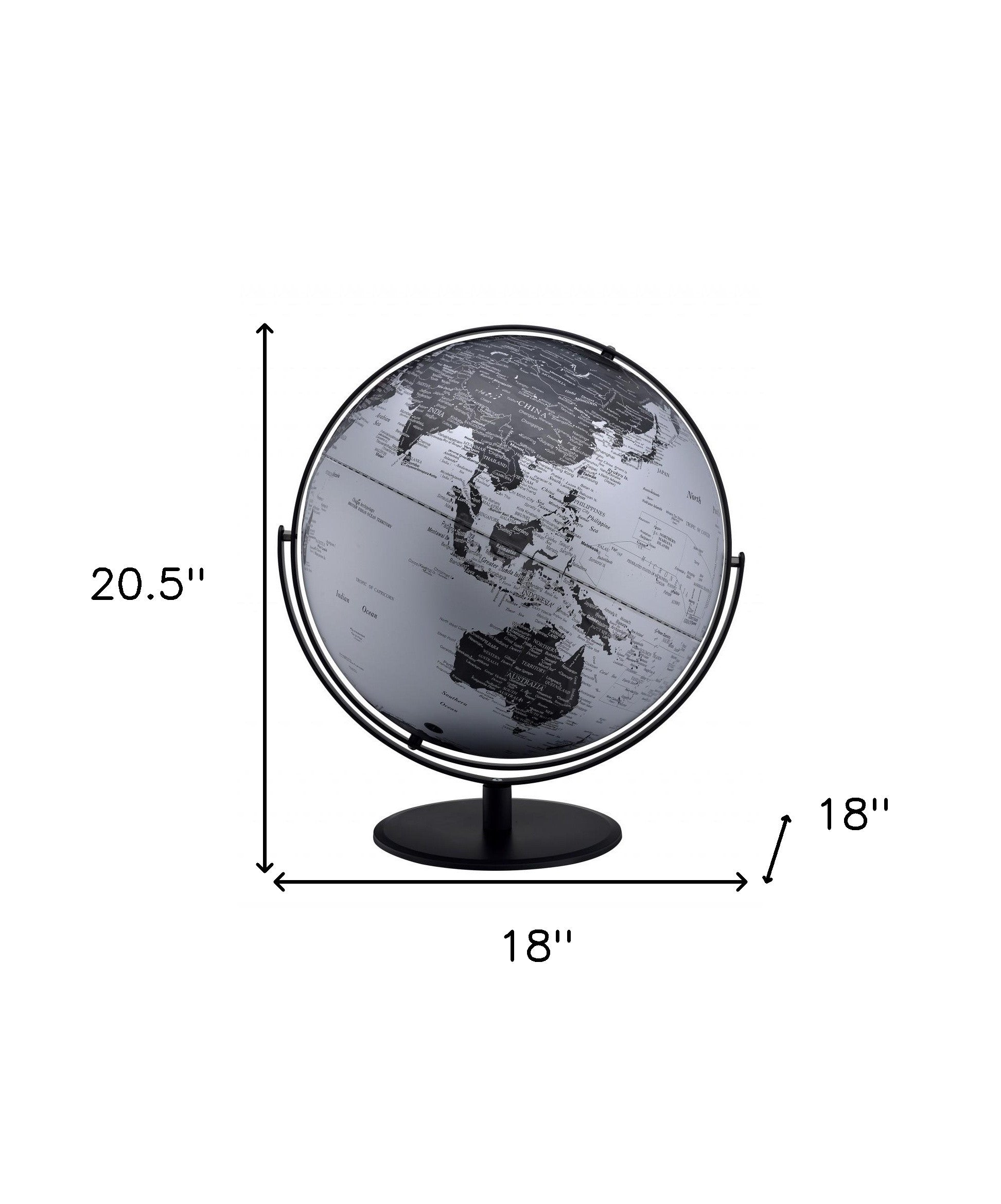 21" Black And Silver Modern Polyresin Globe - Home Decor