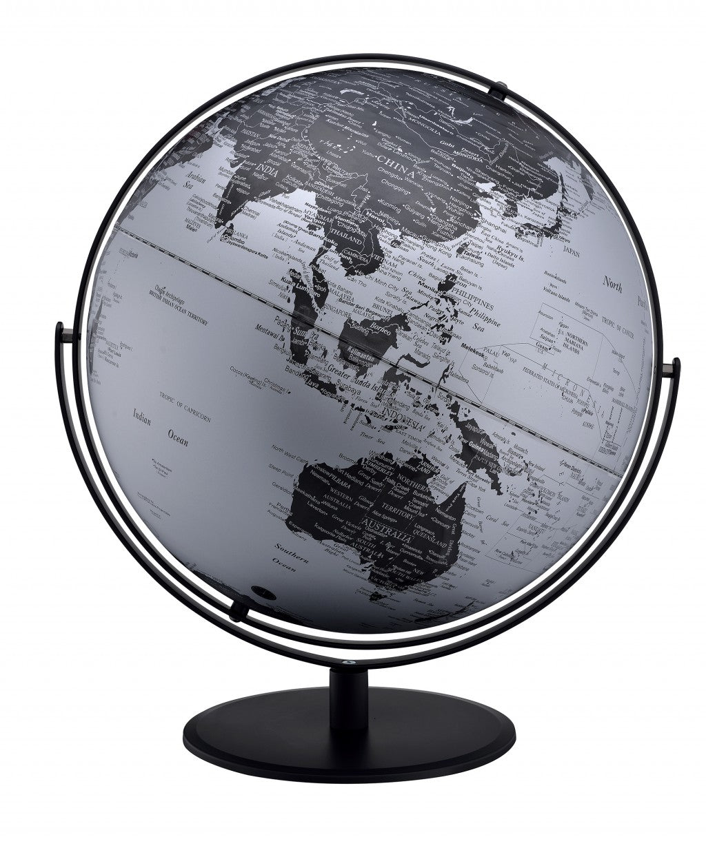 21" Black And Silver Modern Polyresin Globe - Home Decor
