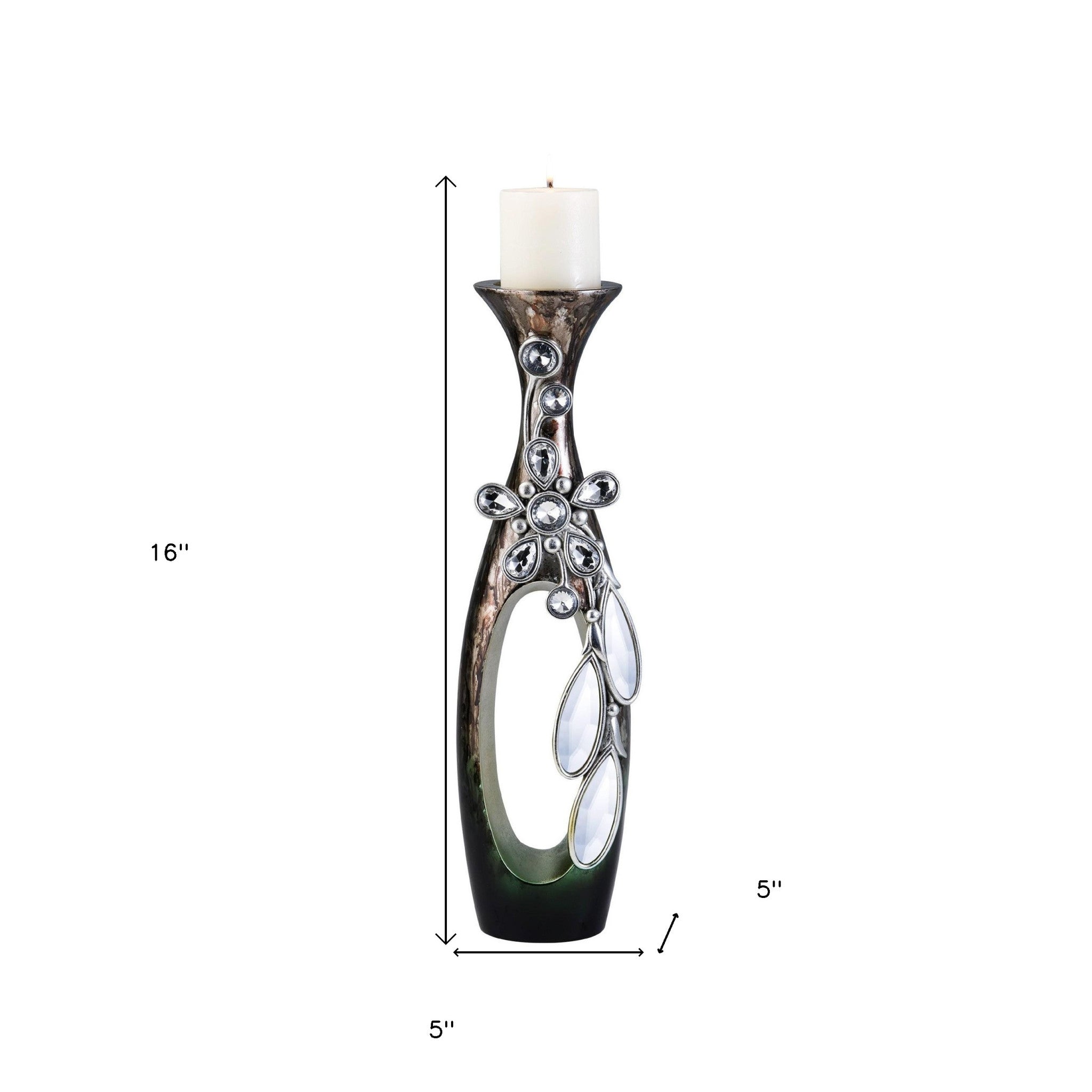 16" Ornate Faux Crystal Tabletop Pillar Candle Holder - Home Decor