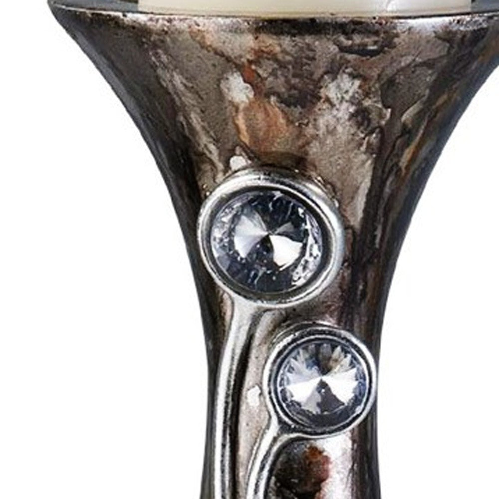 16" Ornate Faux Crystal Tabletop Pillar Candle Holder - Home Decor