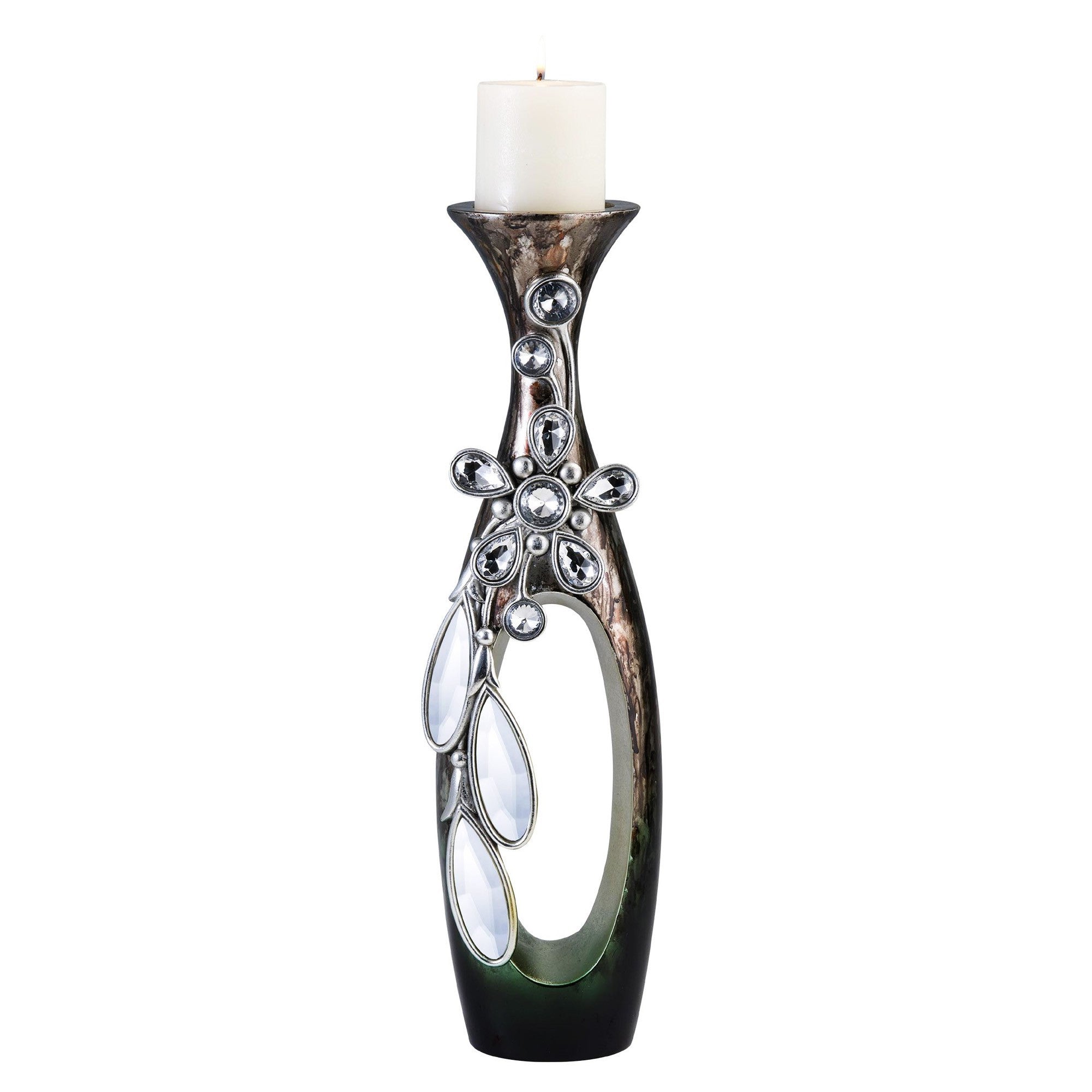 16" Ornate Faux Crystal Tabletop Pillar Candle Holder - Home Decor
