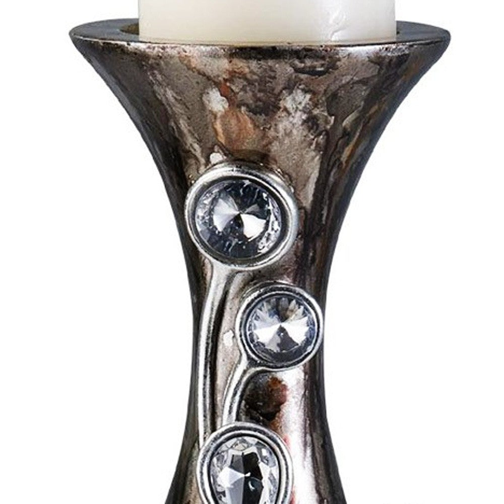 16" Ornate Faux Crystal Tabletop Pillar Candle Holder - Home Decor