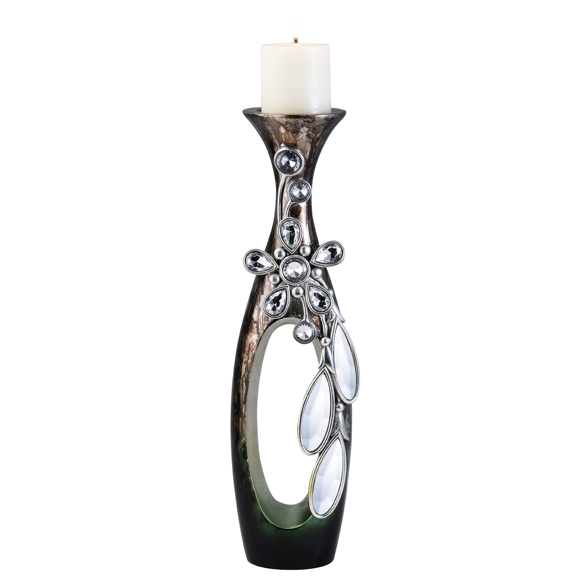 16" Ornate Faux Crystal Tabletop Pillar Candle Holder - Home Decor