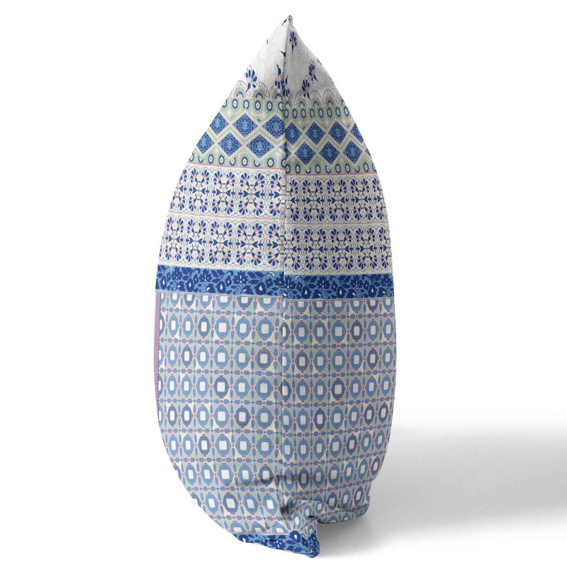 20"X20" Pink And White Microsuede Patchwork Blown Seam Pillow