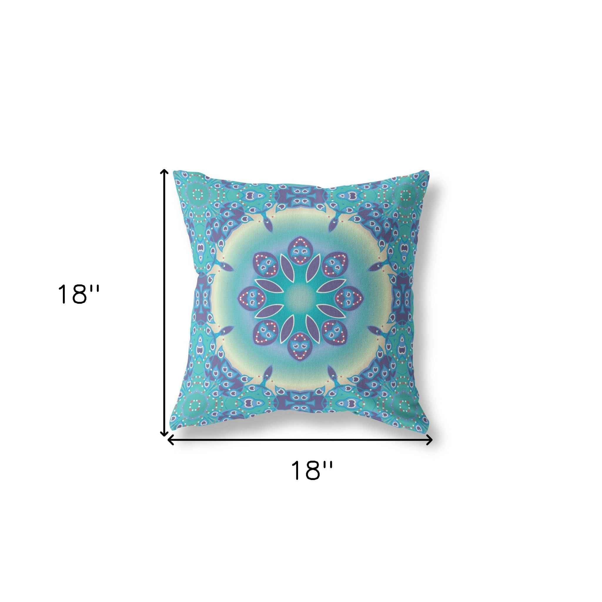 18" X 18" Blue And Purple Geometric Blown Seam Suede Throw Pillow