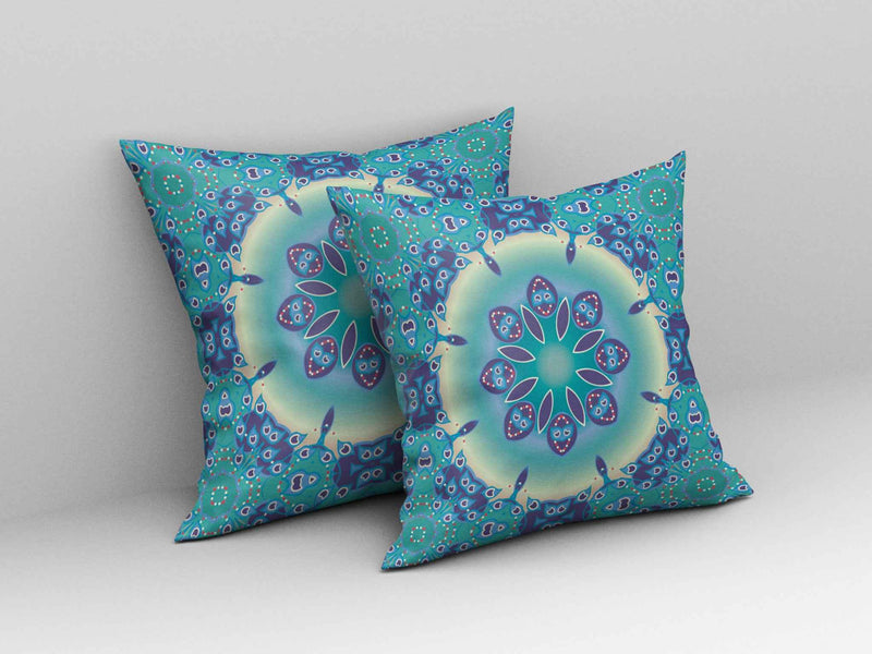 18" X 18" Blue And Purple Geometric Blown Seam Suede Throw Pillow