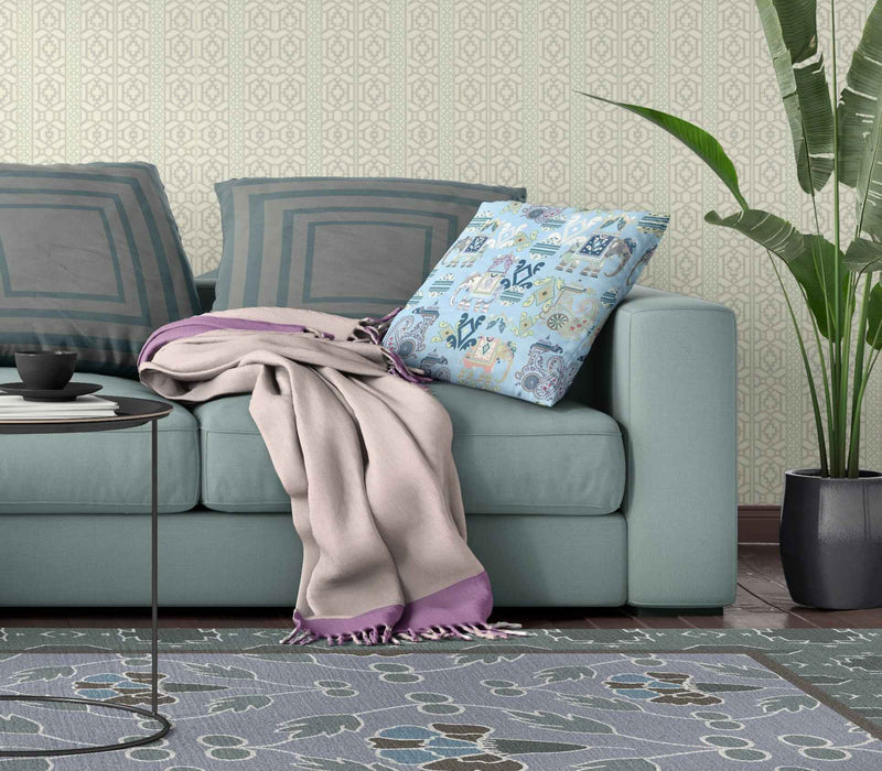 18" X 18" Sky Blue And White Paisley Blown Seam Suede Throw Pillow