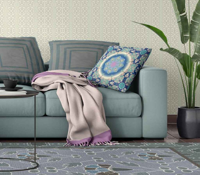 16" X 16" Blue And Turquoise Geometric Blown Seam Suede Throw Pillow