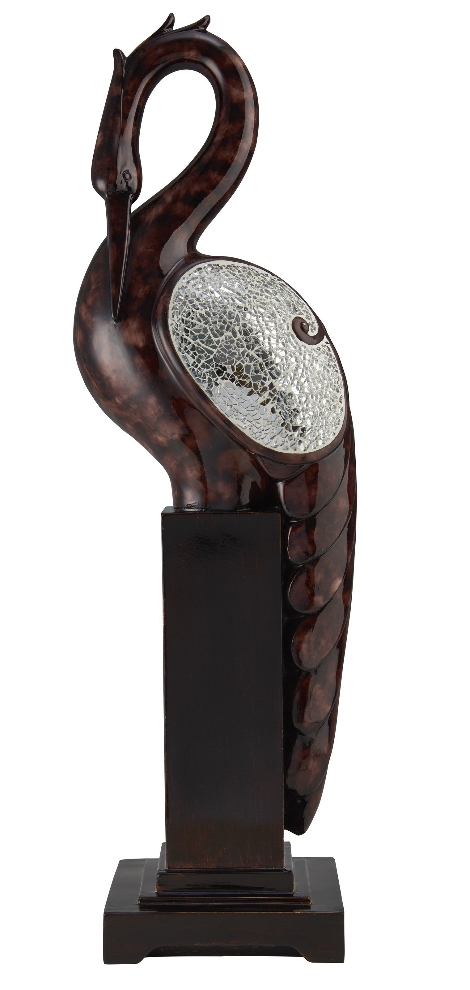 27" Marbleized Cherry Brown Polyresin Crane Figurine Sculpture - Home Decor