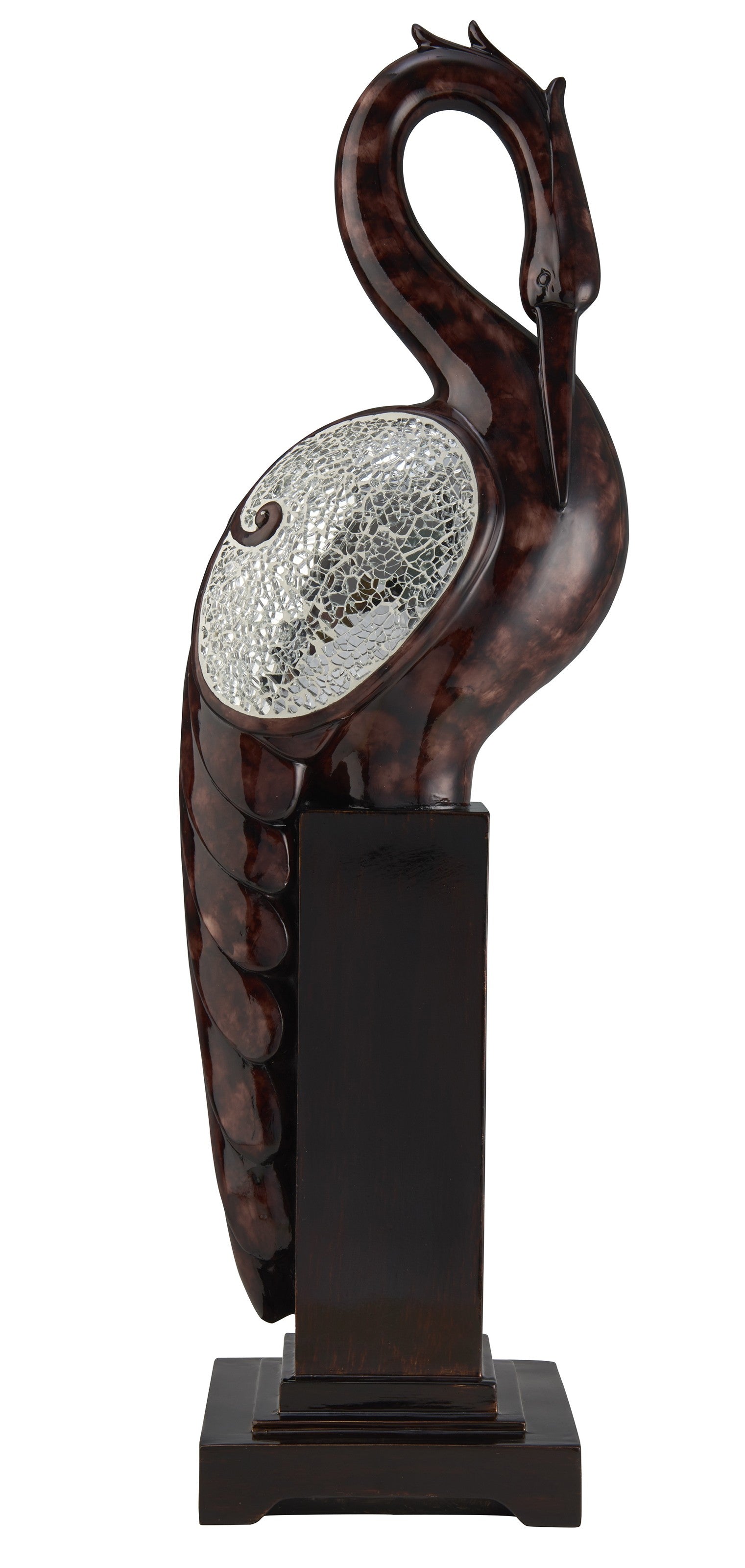 27" Marbleized Cherry Brown Polyresin Crane Figurine Sculpture - Home Decor