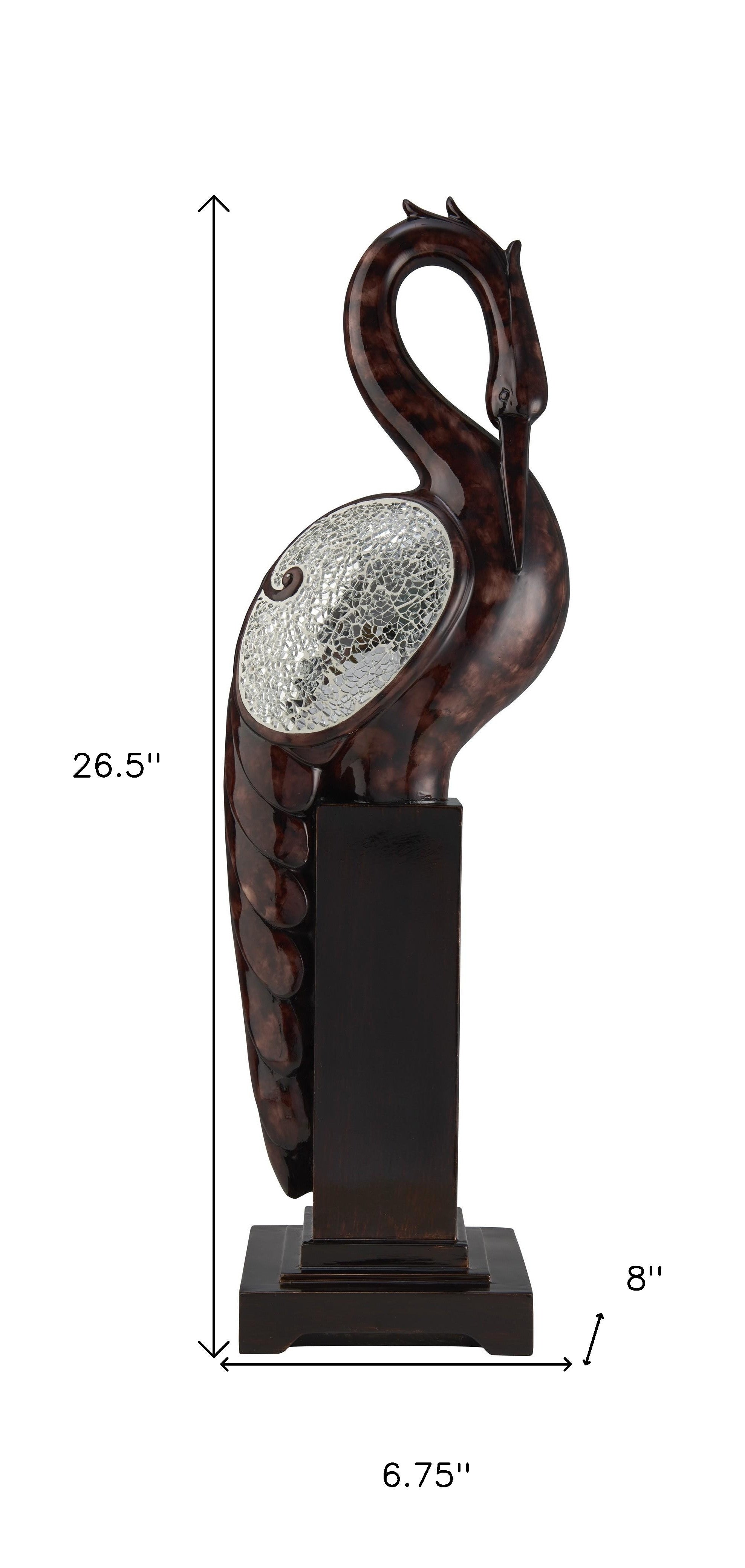 27" Marbleized Cherry Brown Polyresin Crane Figurine Sculpture - Home Decor