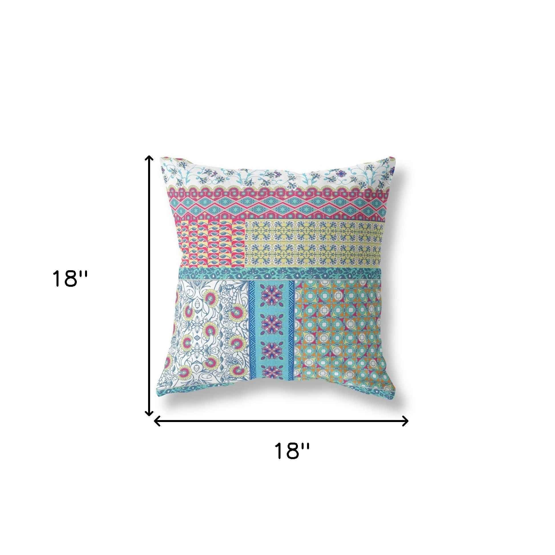 18"X18" Teal Blue Microsuede Patchwork Blown Seam Pillow