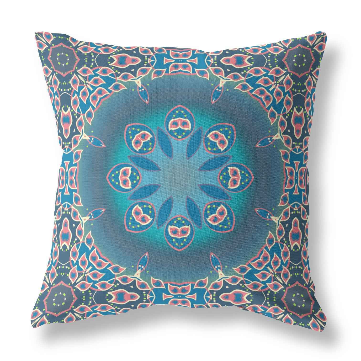 18" X 18" Blue And Pink Geometric Blown Seam Suede Throw Pillow