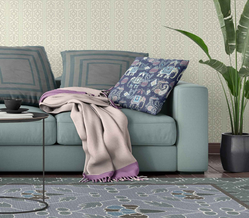 20" X 20" Blue And Gray Paisley Blown Seam Suede Throw Pillow