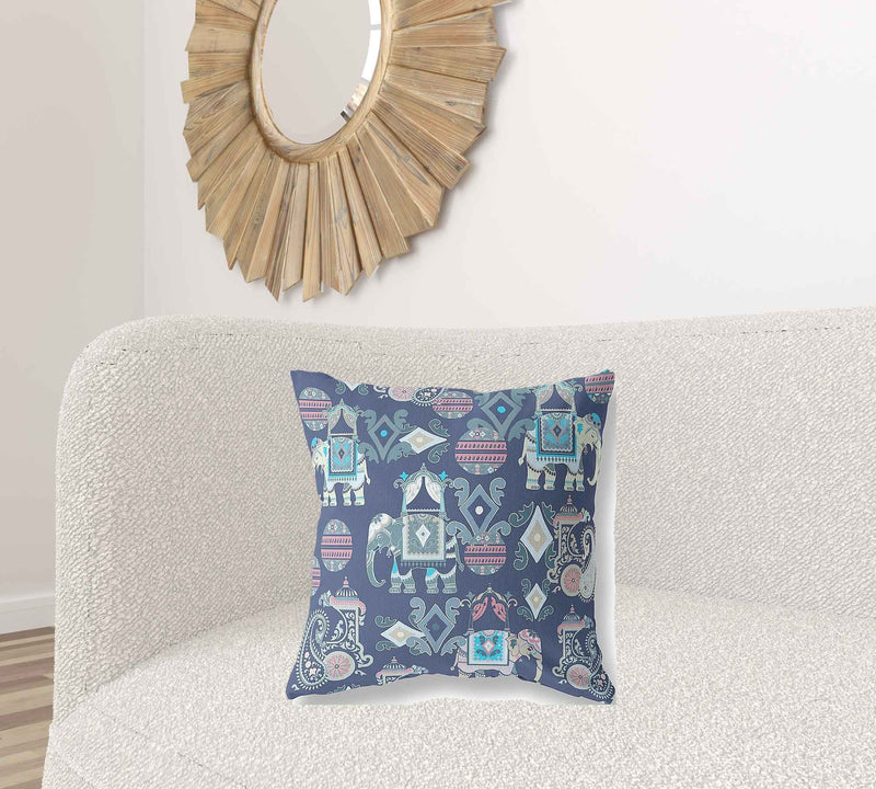 20" X 20" Blue And Gray Paisley Blown Seam Suede Throw Pillow