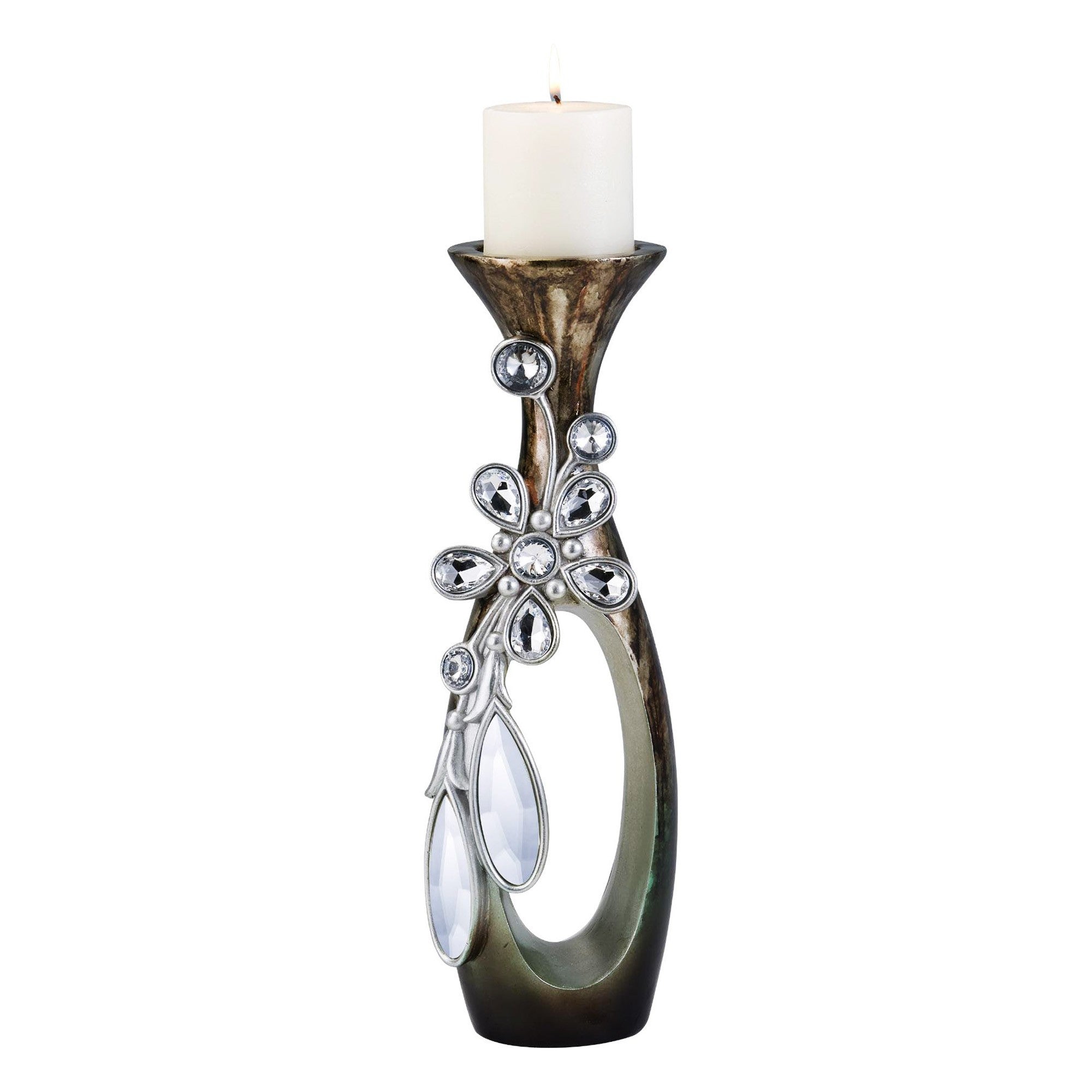 20" Ornate Faux Crystal Tabletop Pillar Candle Holder - Home Decor