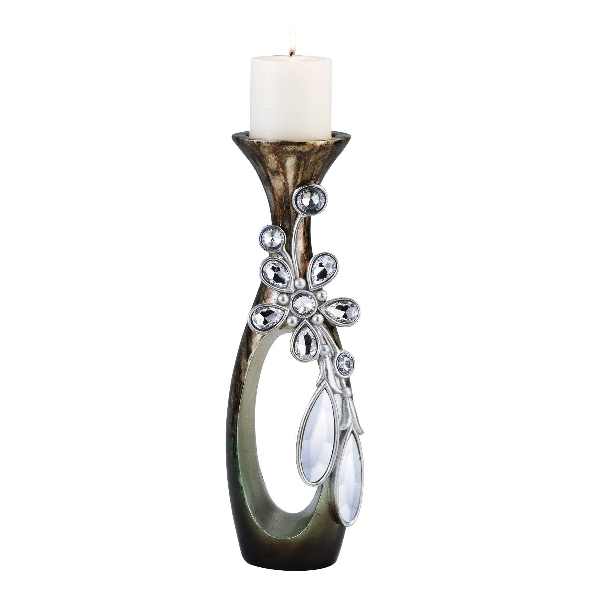 20" Ornate Faux Crystal Tabletop Pillar Candle Holder - Home Decor