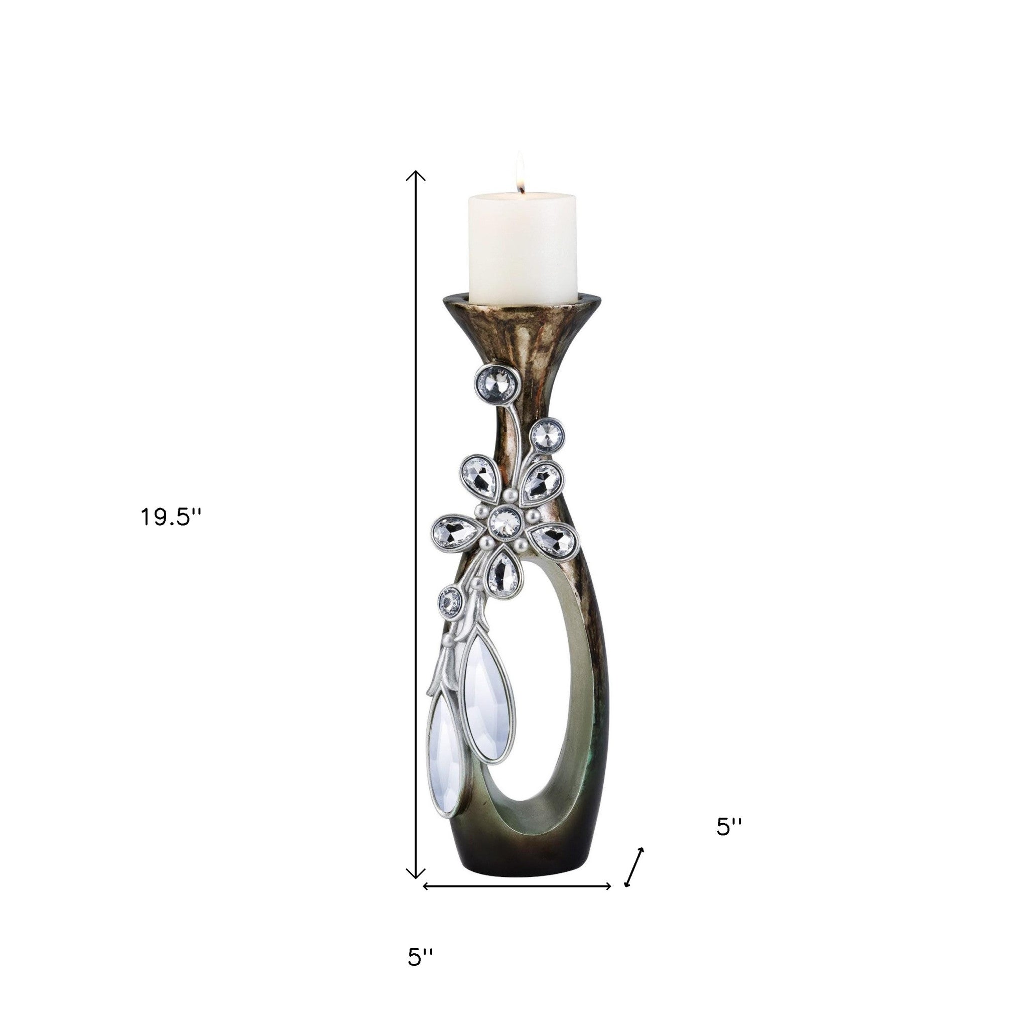 20" Ornate Faux Crystal Tabletop Pillar Candle Holder - Home Decor