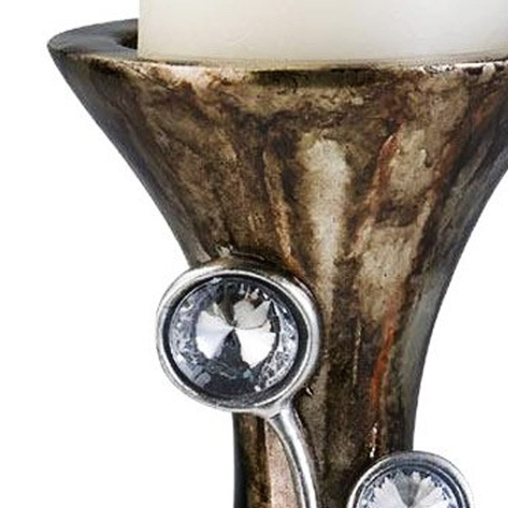 20" Ornate Faux Crystal Tabletop Pillar Candle Holder - Home Decor