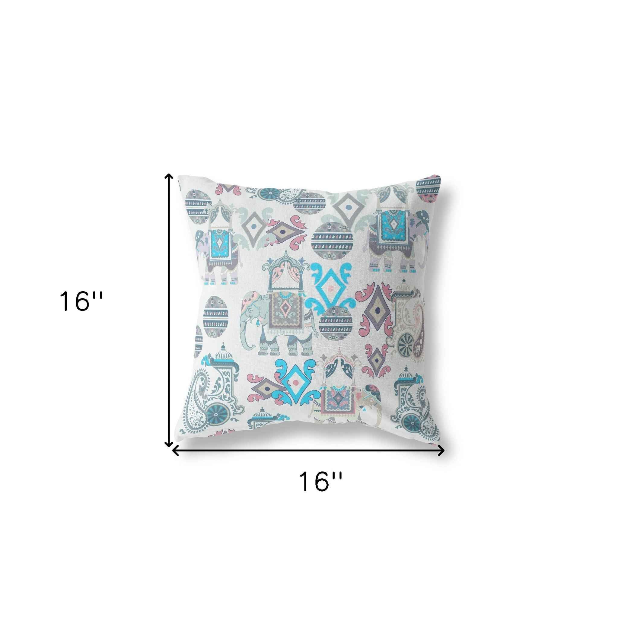 16" X 16" Beige And Blue Paisley Blown Seam Suede Throw Pillow