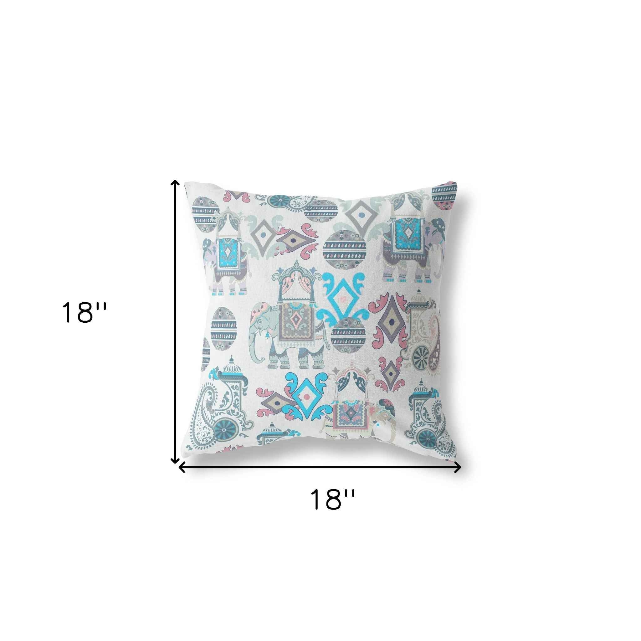 18" X 18" Beige And Blue Paisley Blown Seam Suede Throw Pillow