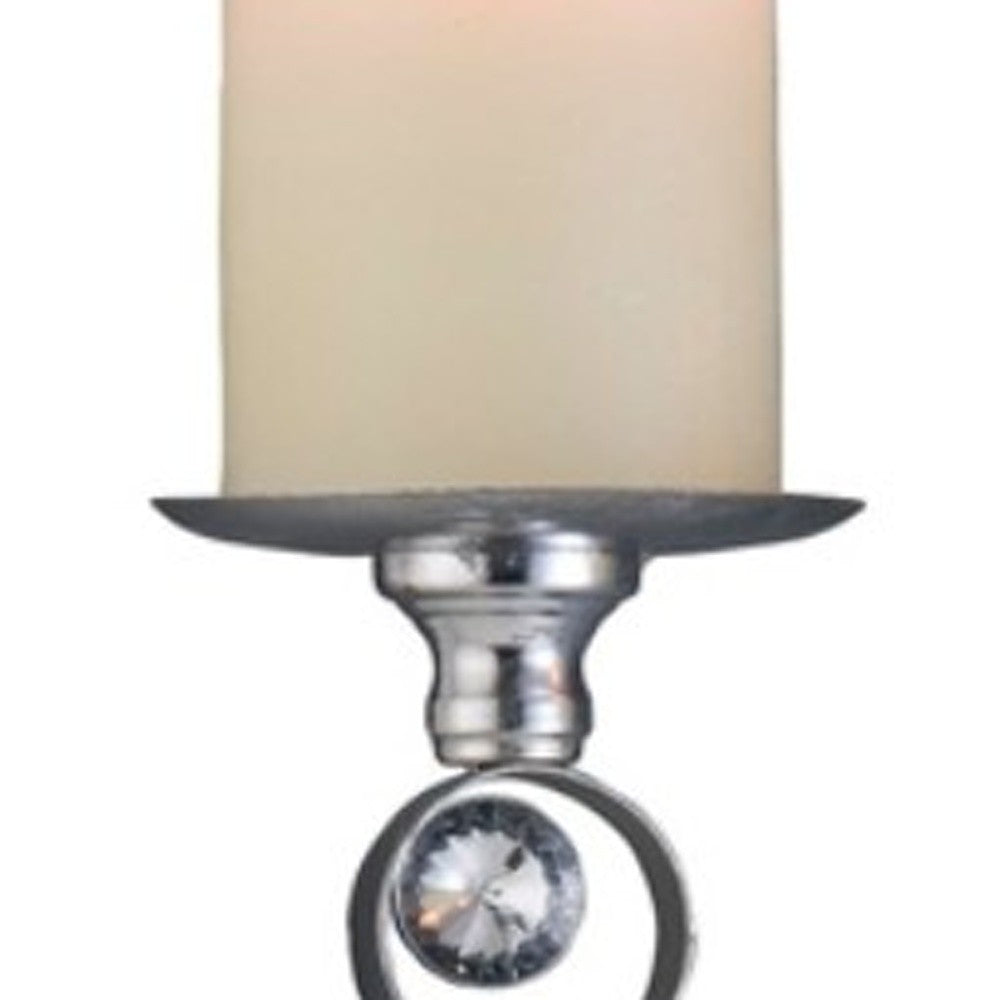Set Of Two Silver and Blue Bling Tabletop Pillar Candle Holders - Home Decor