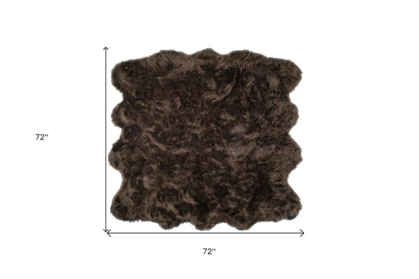 6' X 6' Chocolate Faux Fur Washable Non Skid Area Rug