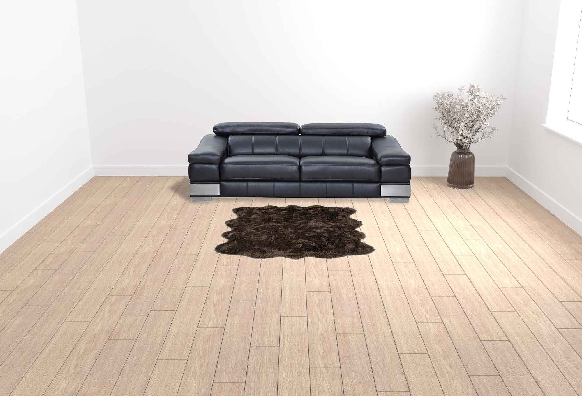 6' X 6' Chocolate Faux Fur Washable Non Skid Area Rug